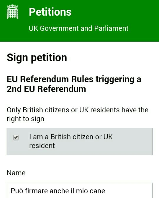 La petizione sulla brexit è una farsa...sul web scatta l'ironia, può votare anche il mio cane!