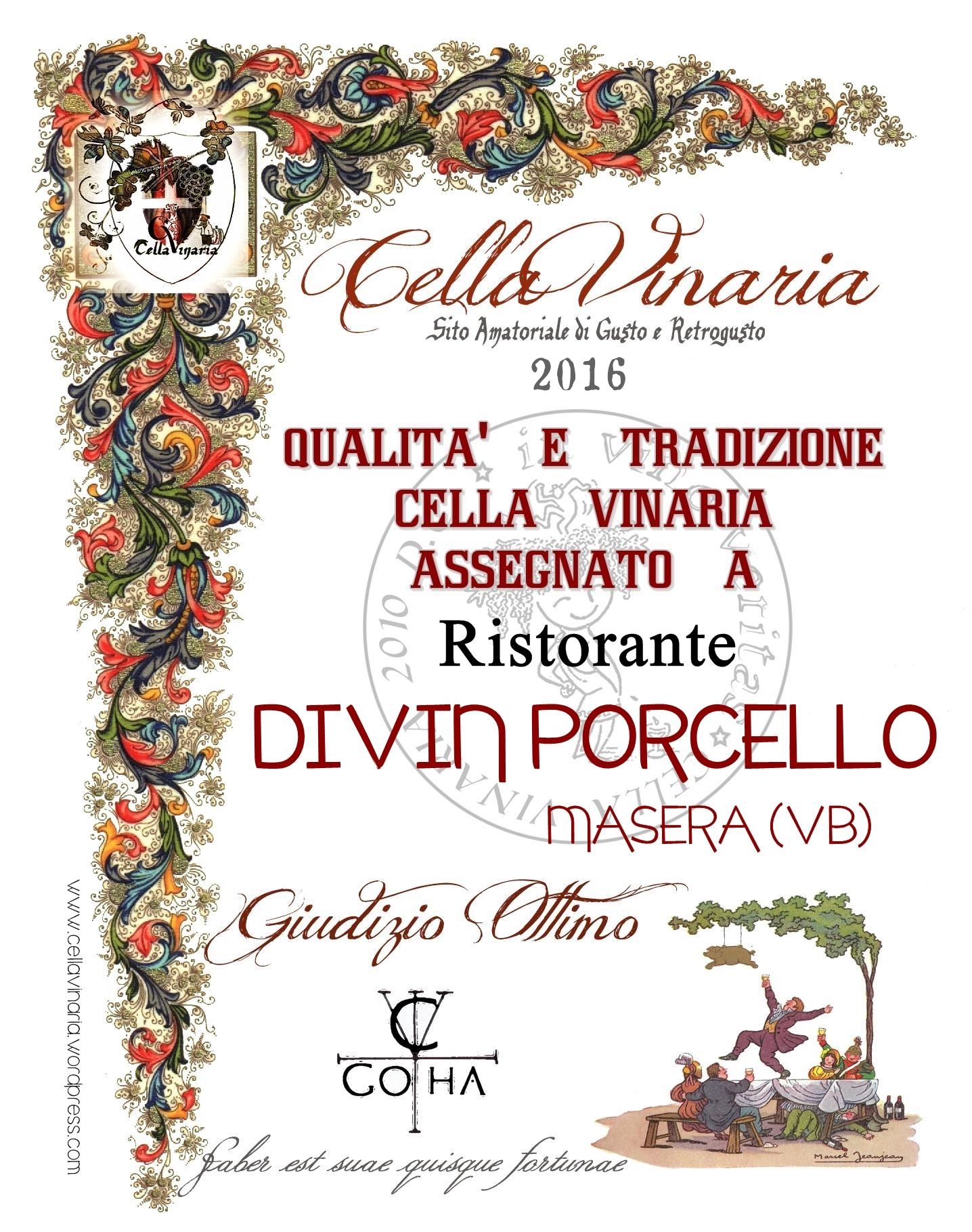 Premio QUALITA' E TRADIZIONE Cella Vinaria a breve il 2017